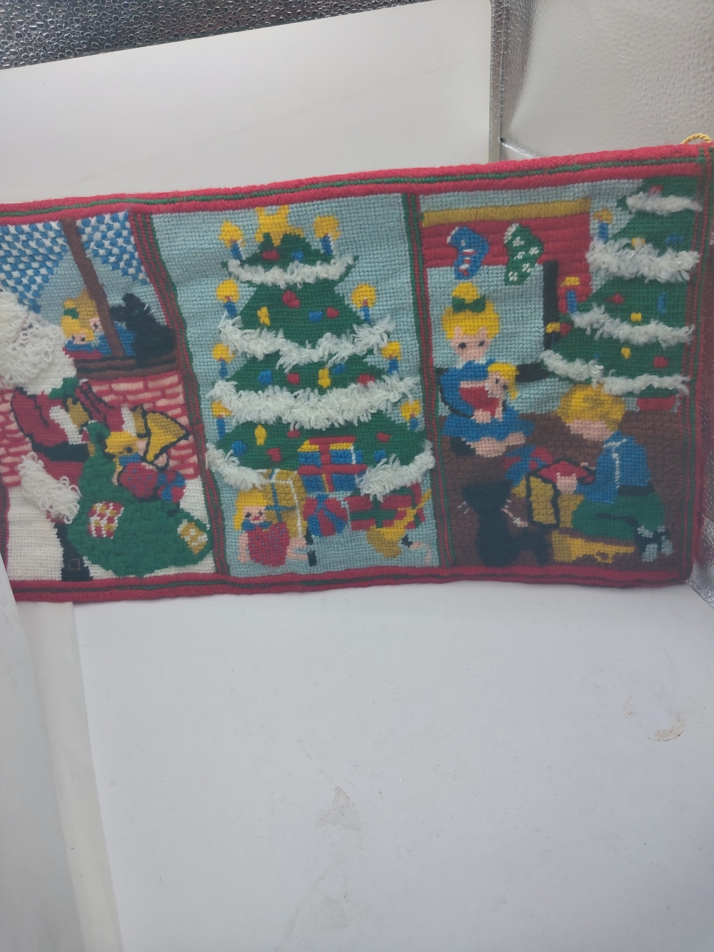 Handmade Holiday Needlepoint Wall Hanging - Christmas Scene